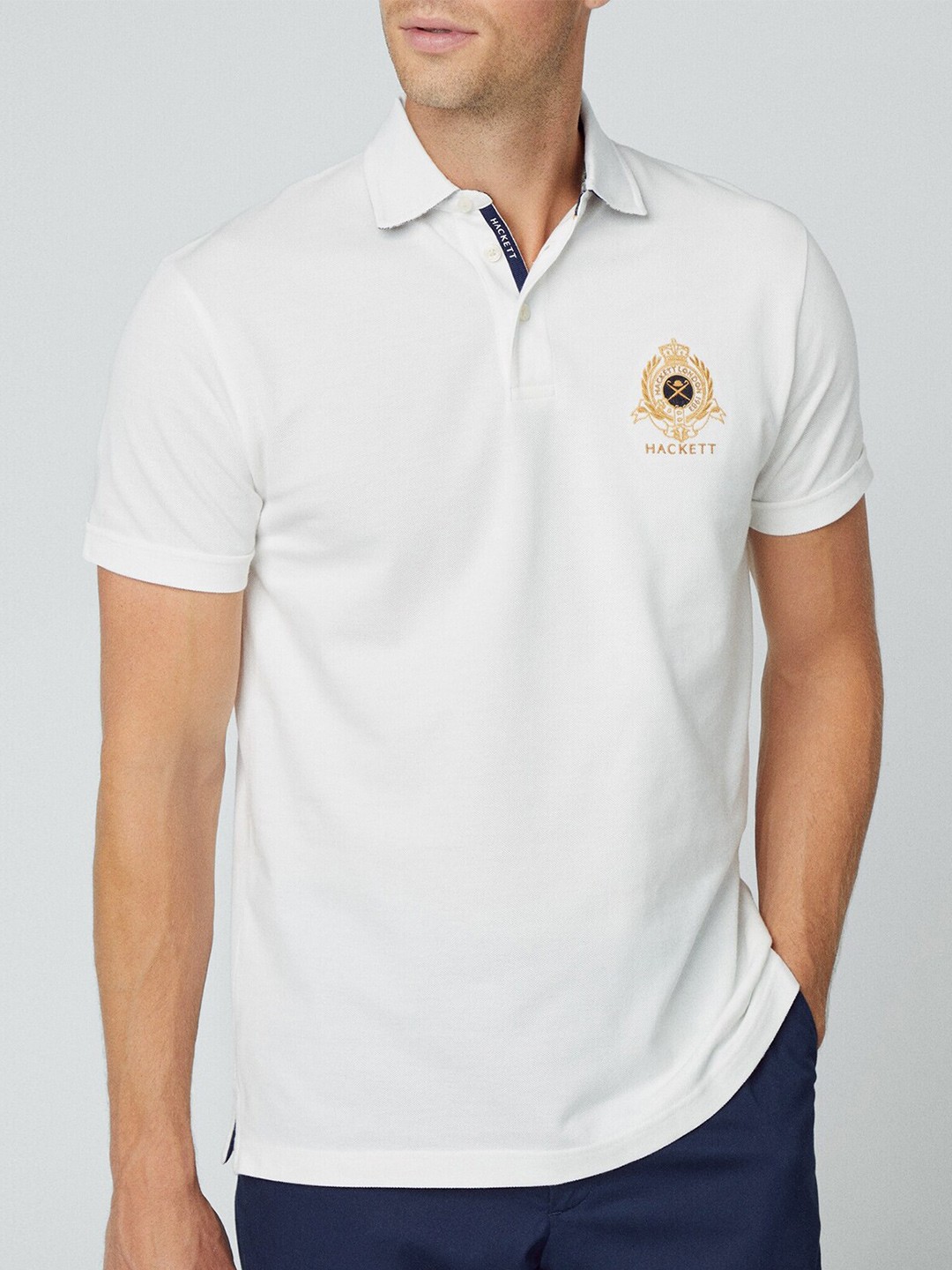 

HACKETT LONDON Classic-Fit Polo Collar Cotton T-shirt, White