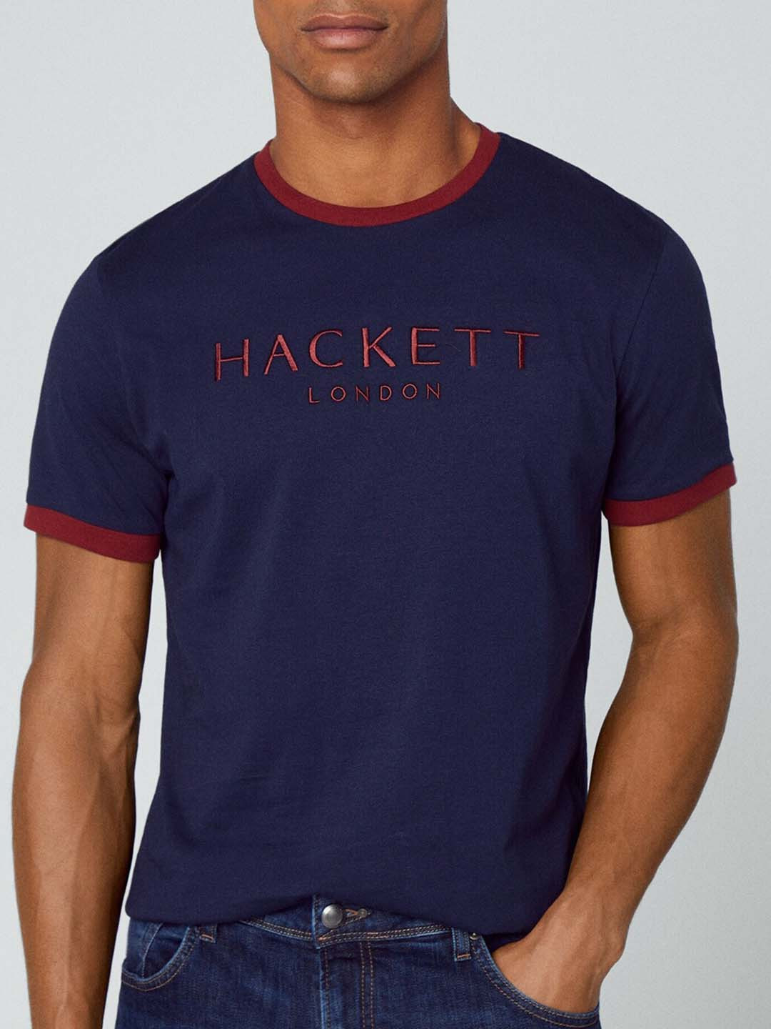 

HACKETT LONDON Typography Embroidered Cotton T-shirt, Navy blue