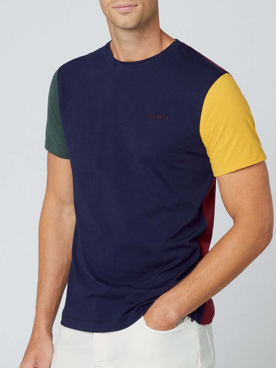 

HACKETT LONDON Colourblocked Cotton T-shirt, Navy blue