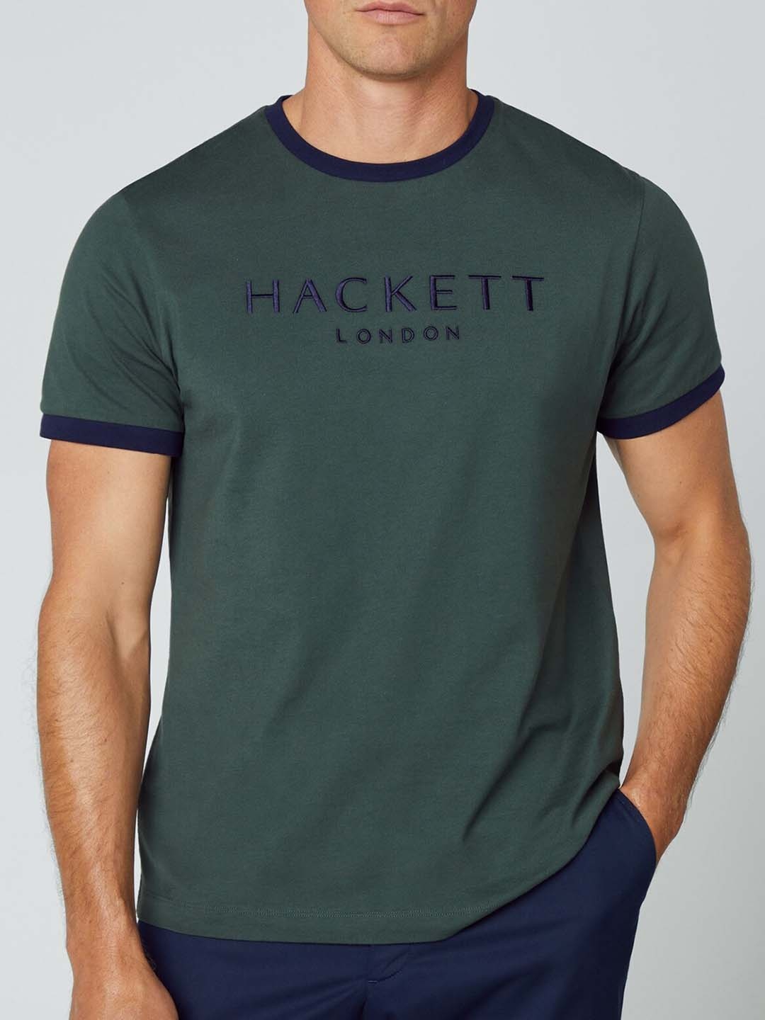 

HACKETT LONDON Embroidered Logo Printed Round Neck Cotton T-shirt, Green