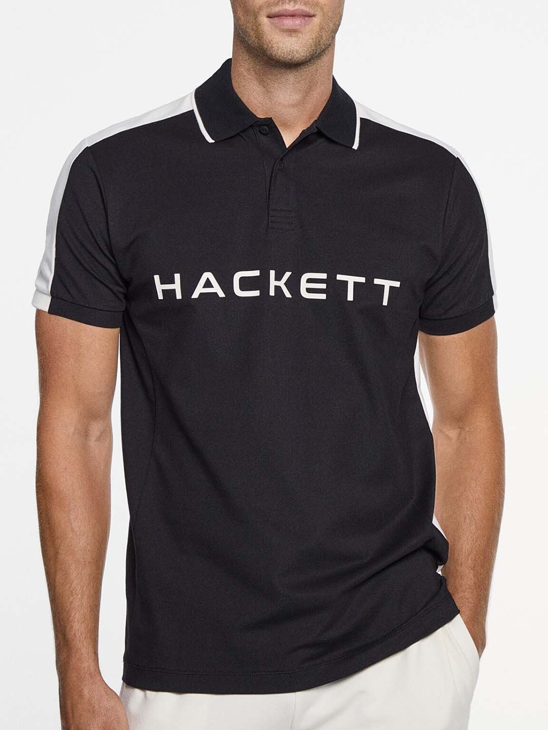 HACKETT LONDON Typography Printed Cotton Polo Collar T-Shirt, Black