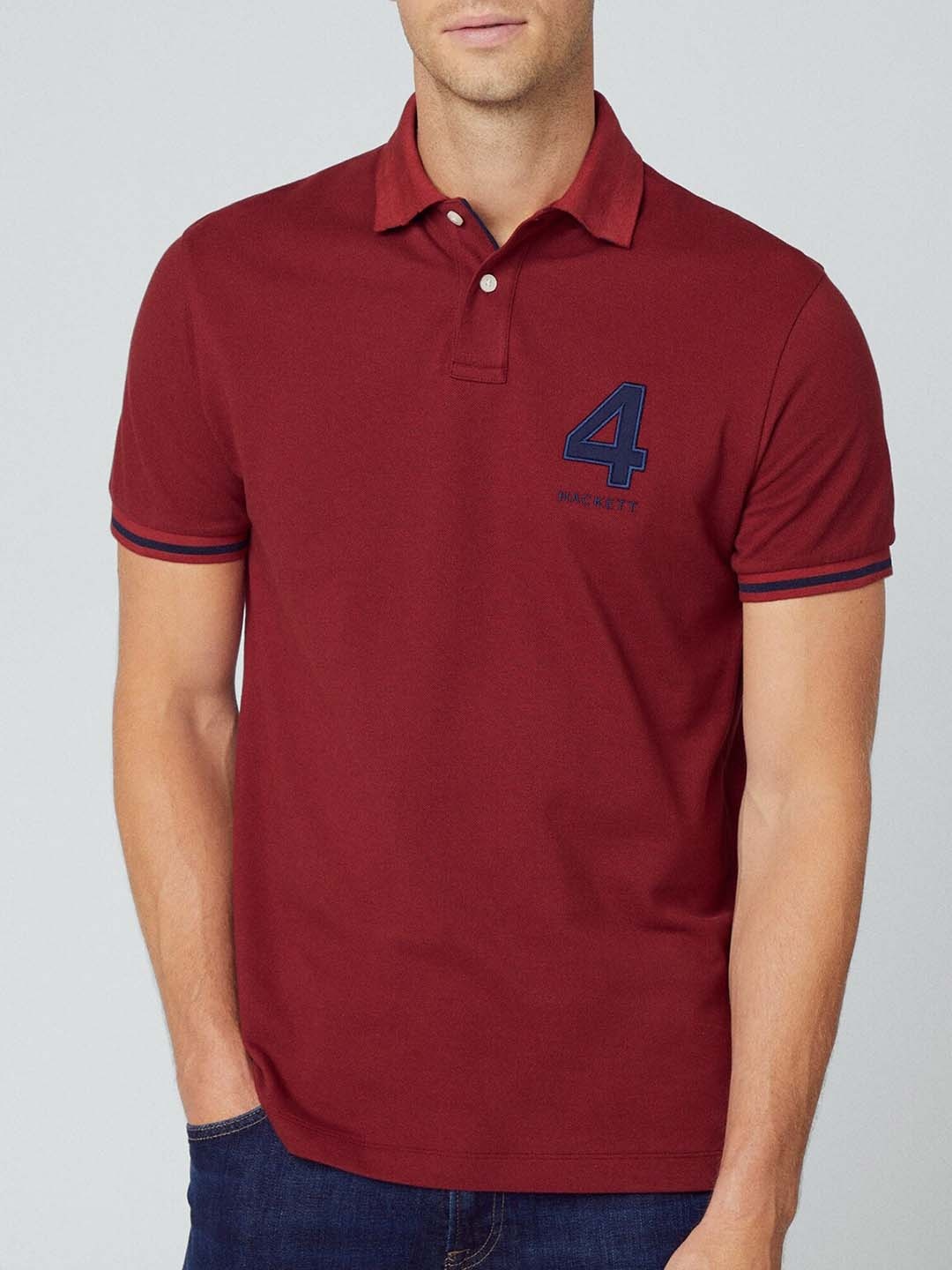 

HACKETT LONDON Polo Collar Short Sleeve Applique Cotton T-shirt, Maroon