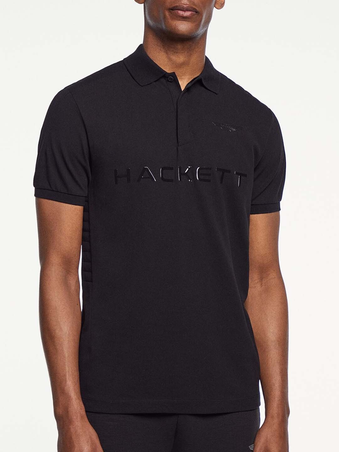 

HACKETT LONDON Typography Printed Polo Collar Cotton T-shirt, Black