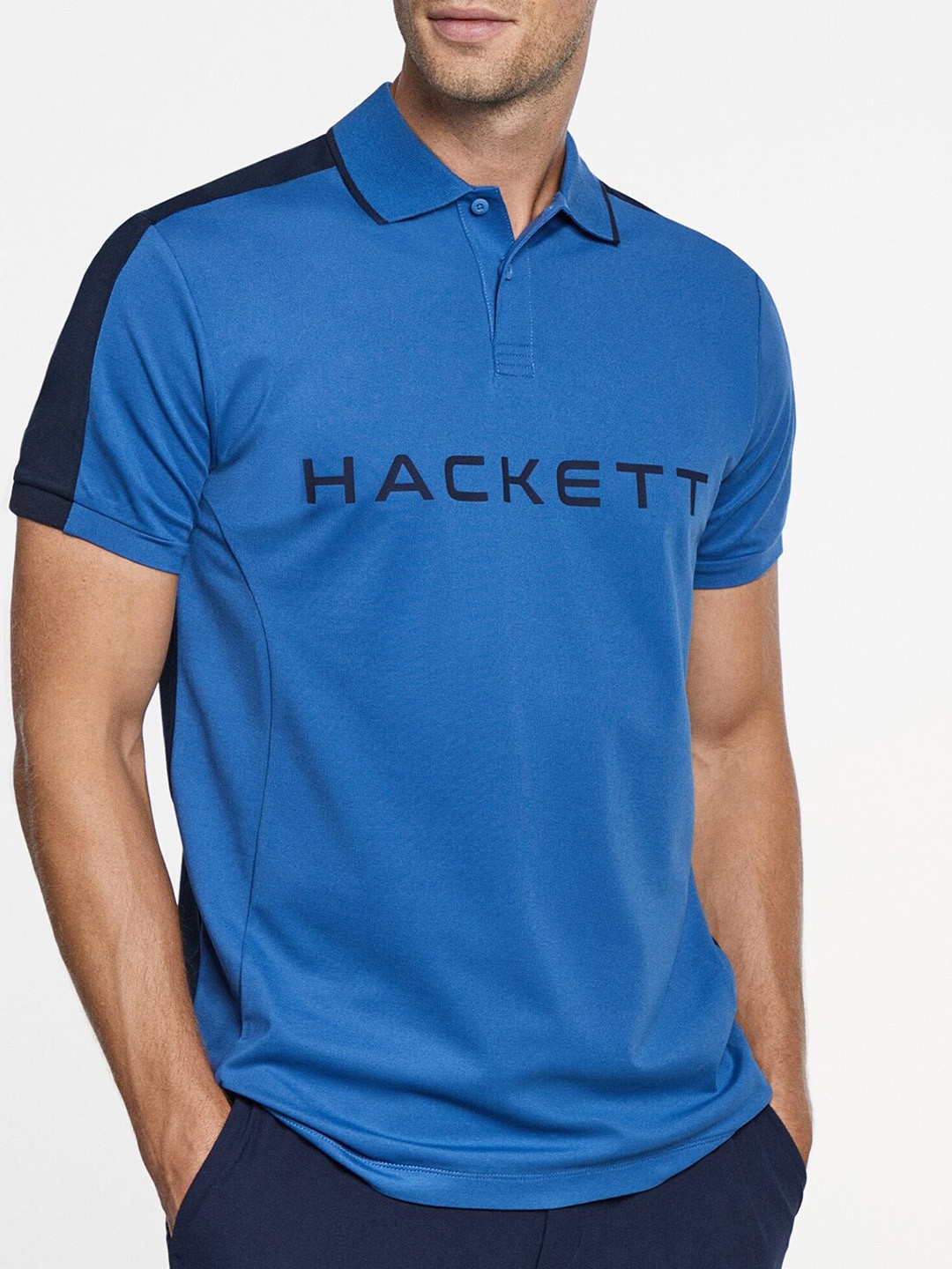 

HACKETT LONDON Colourblocked Polo Collar Cotton T-shirt, Blue