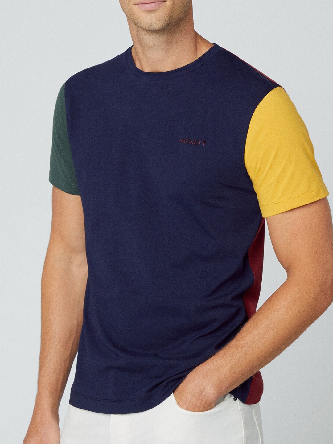 

HACKETT LONDON Colourblocked Cotton T-shirt, Navy blue