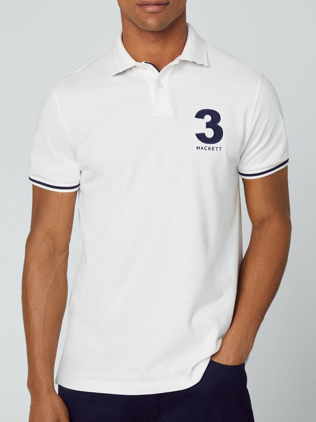 

HACKETT LONDON Polo Collar Applique Cotton T-shirt, White