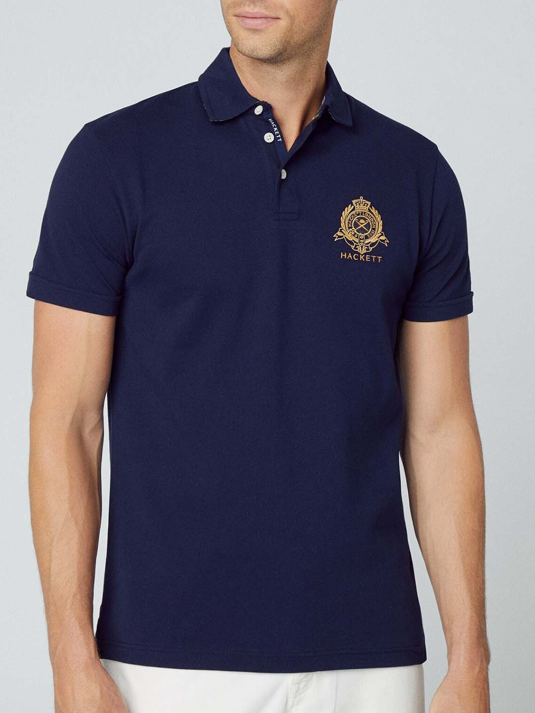 

HACKETT LONDON Brand Logo Polo Collar Cotton T-shirt, Navy blue