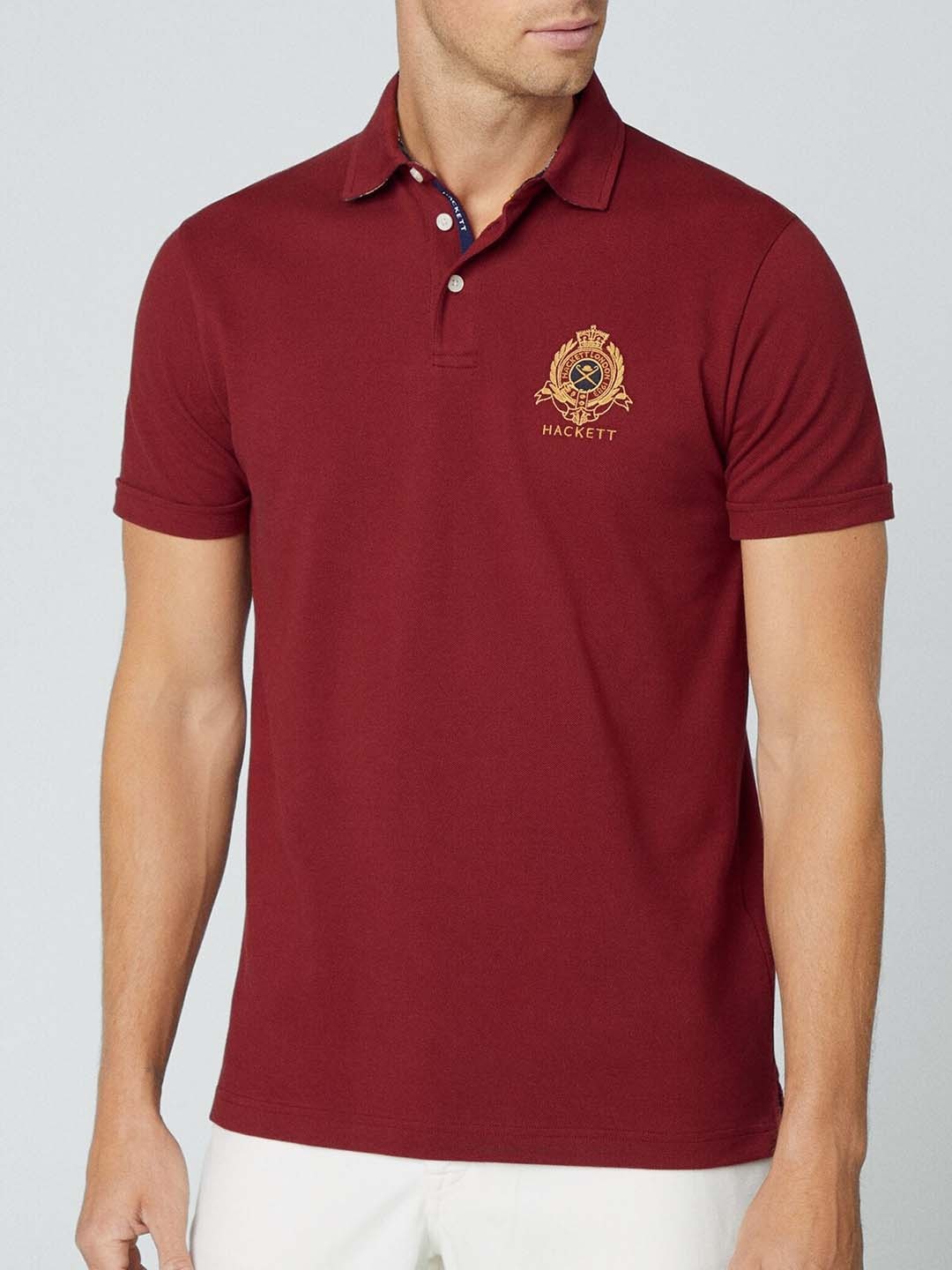 

HACKETT LONDON Men Polo Collar Cotton T-shirt, Maroon