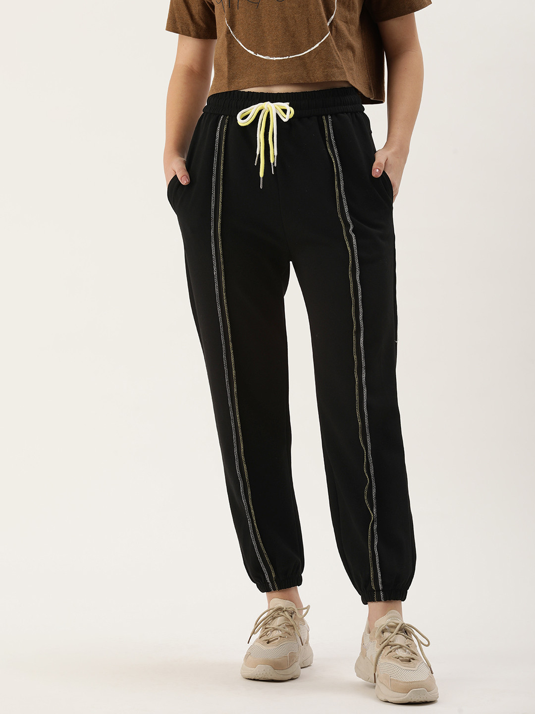 

SHECZZAR Women Solid Relaxed-Fit Joggers, Black
