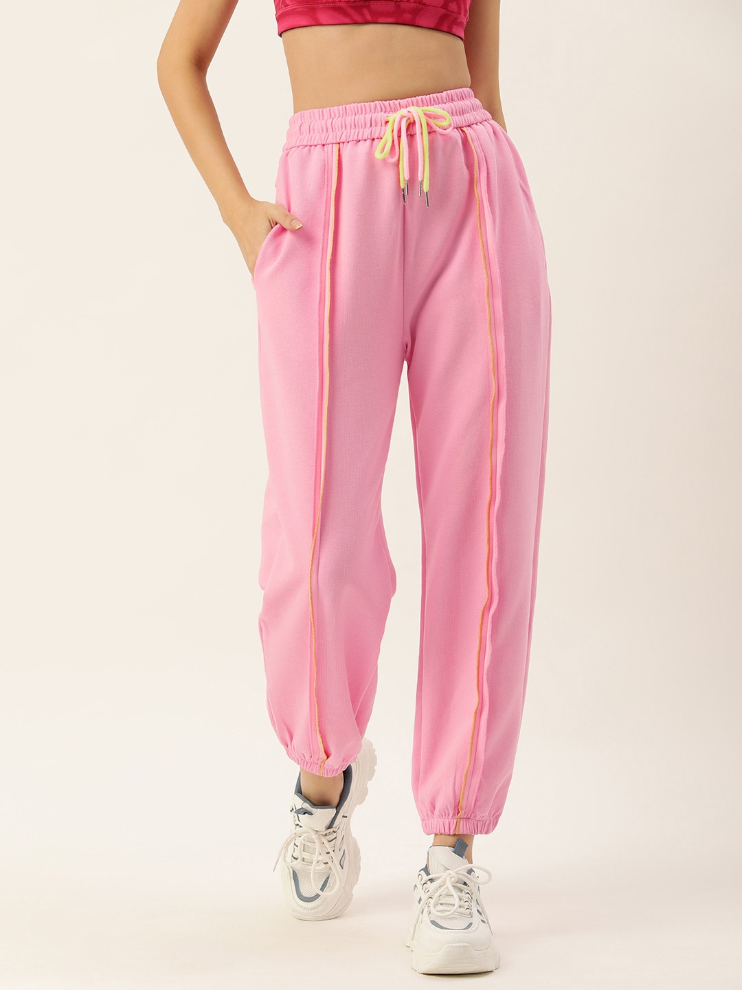 

SHECZZAR Women Mid-Rise Relaxed Fit Joggers, Pink