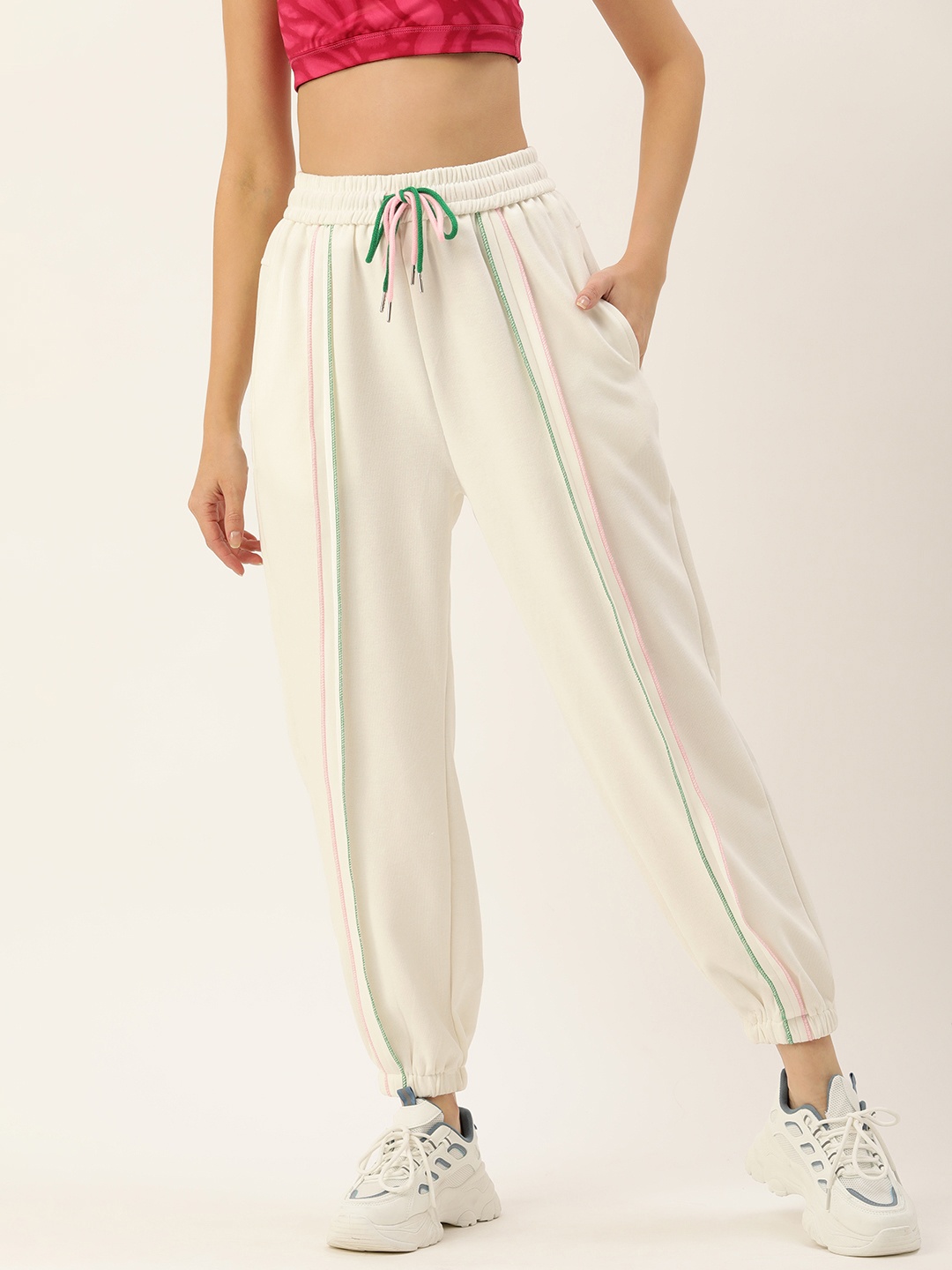 

SHECZZAR Women Mid-Rise Relaxed Fit Joggers, White