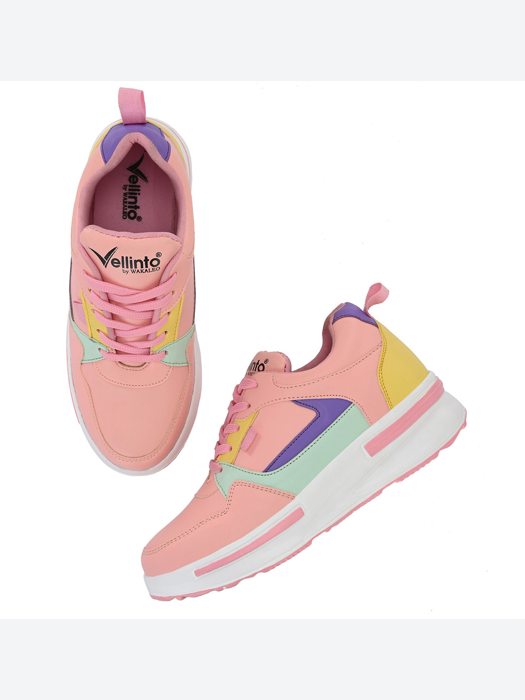 

Vellinto Women LOVISH Colourblocked Lightweight Comfort Insole Sneakers, Pink