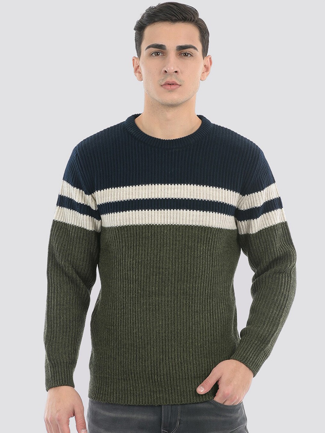 

LONDON FOG Colourblocked Acrylic Pullover, Green