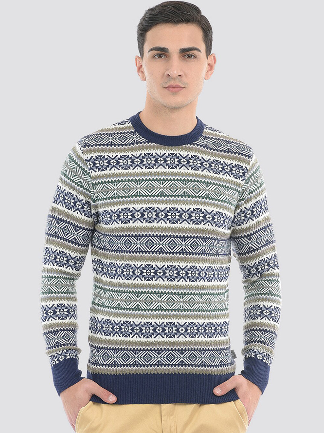

LONDON FOG Ethnic Motifs Printed Pullover, Blue