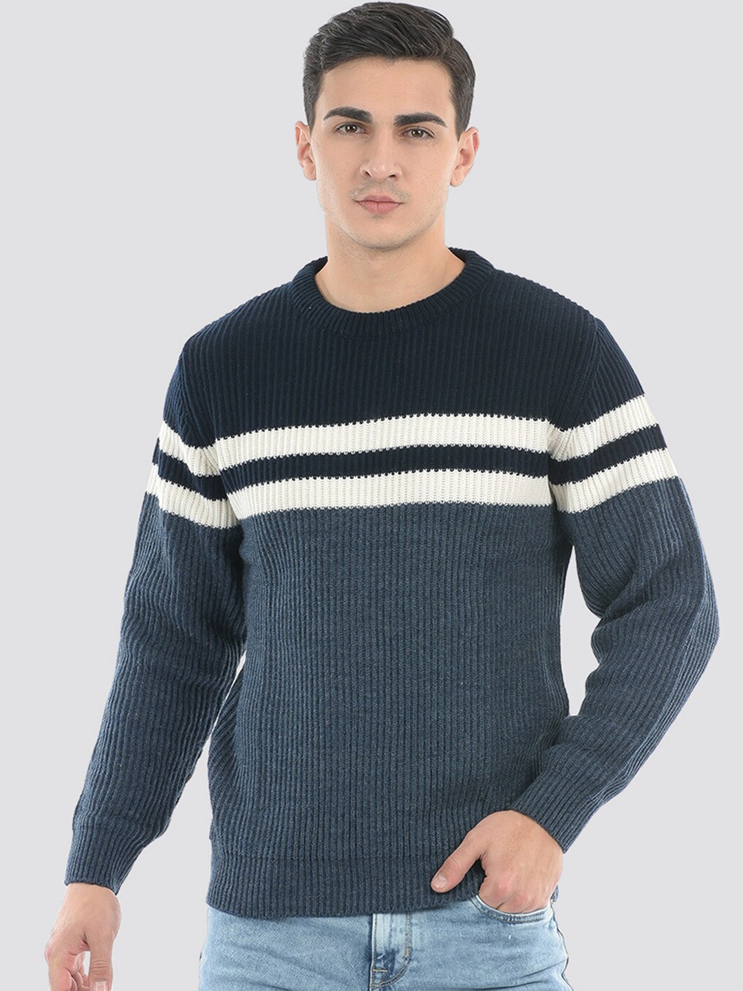 

LONDON FOG Colourblocked Acrylic Pullover, Blue