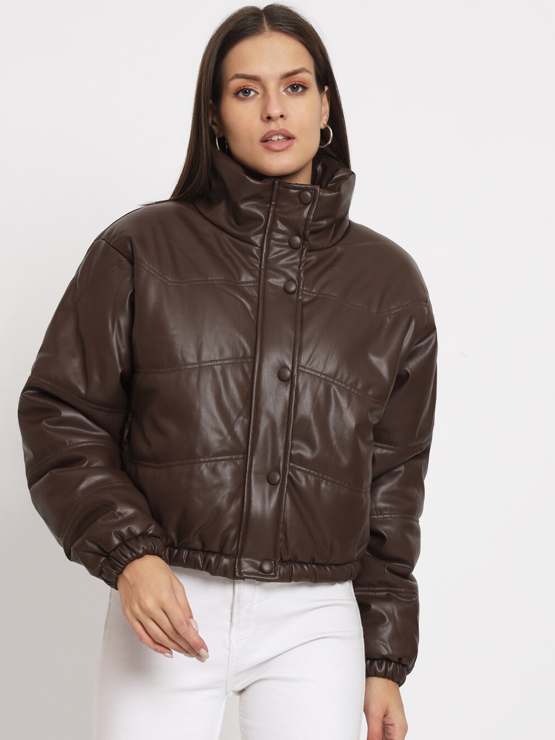 

VividArtsy Mock Collar Padded Jacket, Brown
