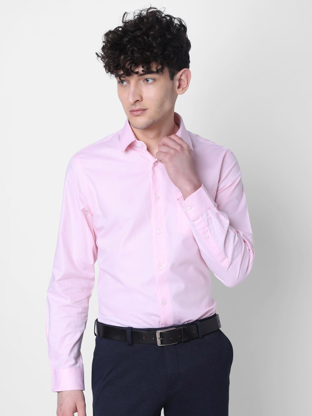 

J Hampstead Self Design Cotton Formal Shirt, Pink