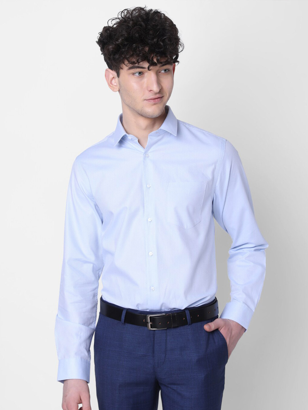 

J Hampstead Self Design Cotton Formal Shirt, Blue