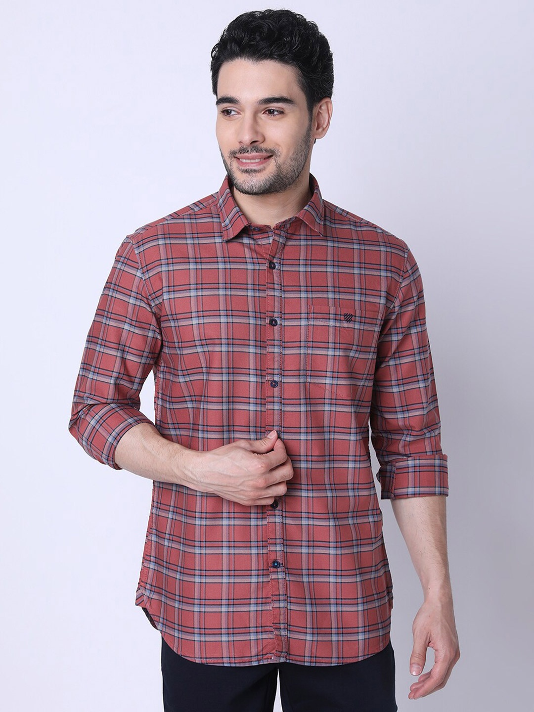 

J Hampstead Slim Fit Tartan Checks Cotton Casual Shirt, Pink