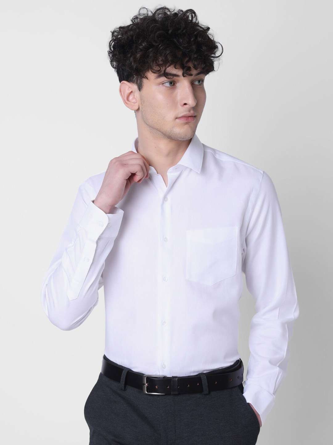 

J Hampstead Spread Collar Cotton Formal Shirt, White