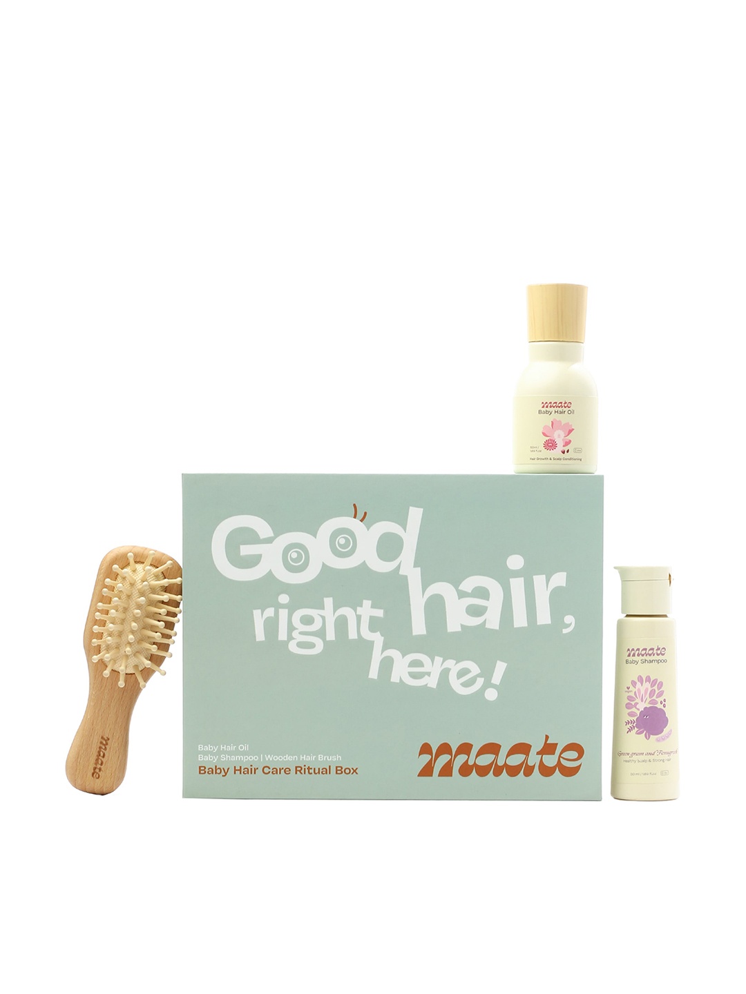 

MAATE 3Pcs Baby Shampoo 50ml With Hair Oil 50ml & Wooden Hair Brush, Beige