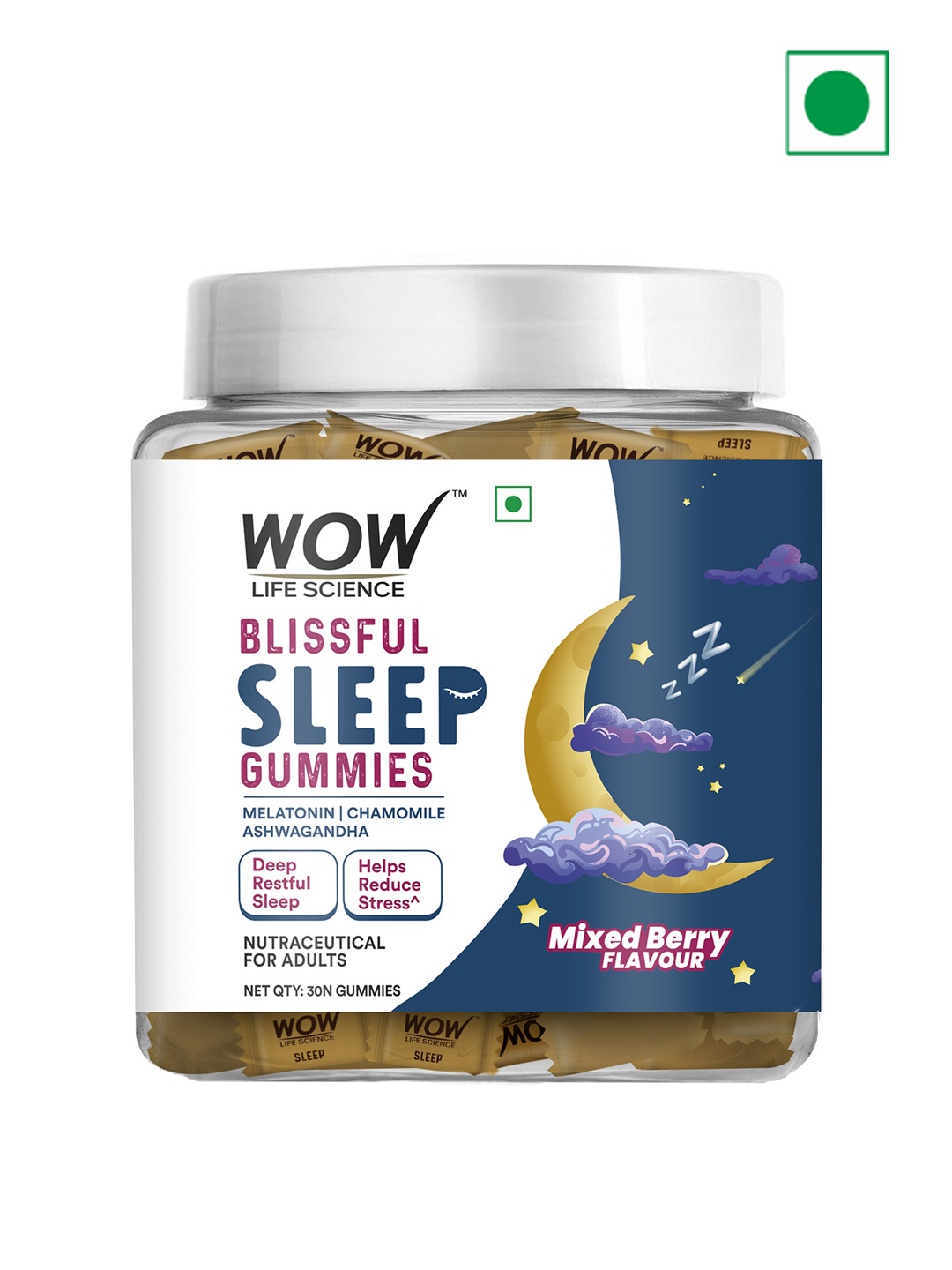 

WOW Life Science Blissful Sleep Gummies - Mixed Berry Flavour - 30 Gummies, Yellow