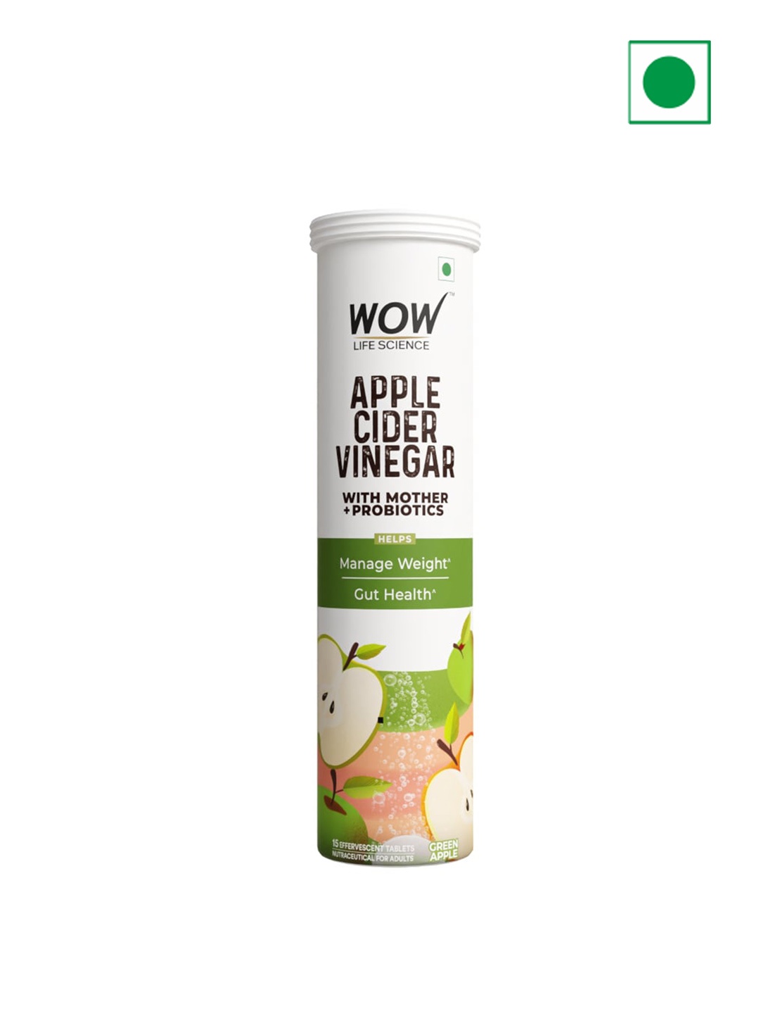 

WOW Life Science Apple Cider Vinegar Tablets With Mother + Probiotics - 15 Tablets, White