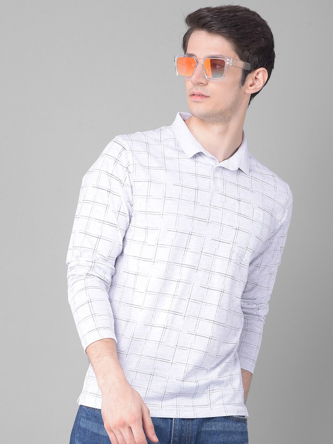

Crimsoune Club Geometric Printed Polo Collar Slim Fit T-shirt, Grey