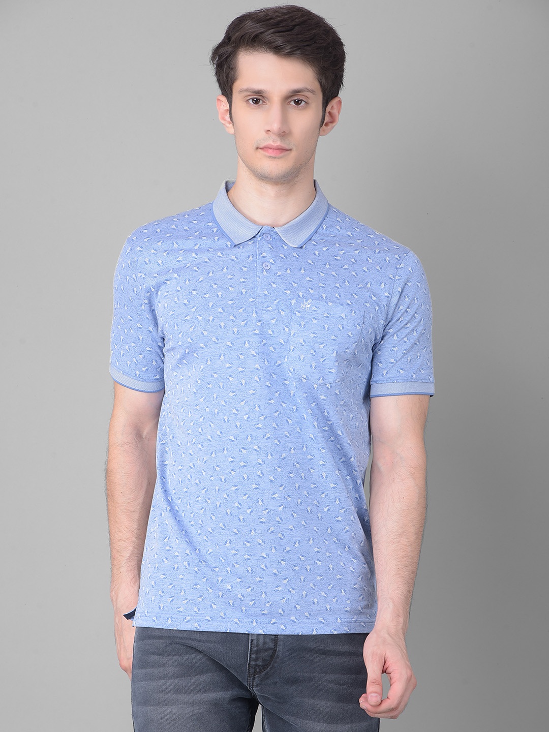 

Crimsoune Club Floral Printed Polo Collar Slim Fit T-shirt, Blue