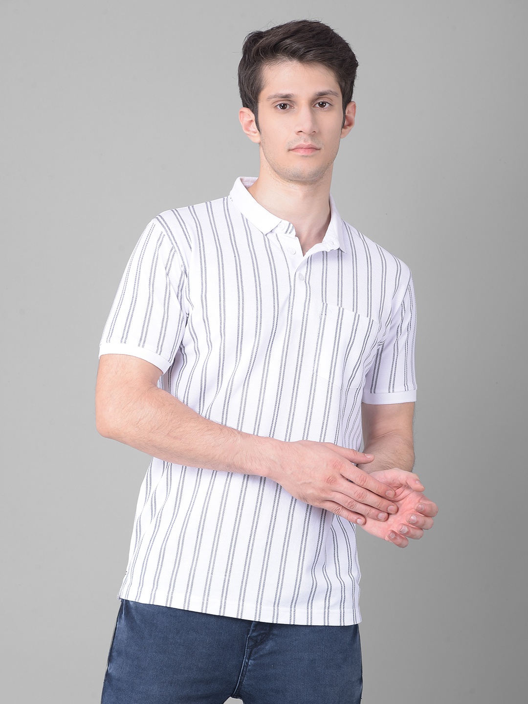 

Crimsoune Club Striped Polo Collar Slim Fit T-shirt, White