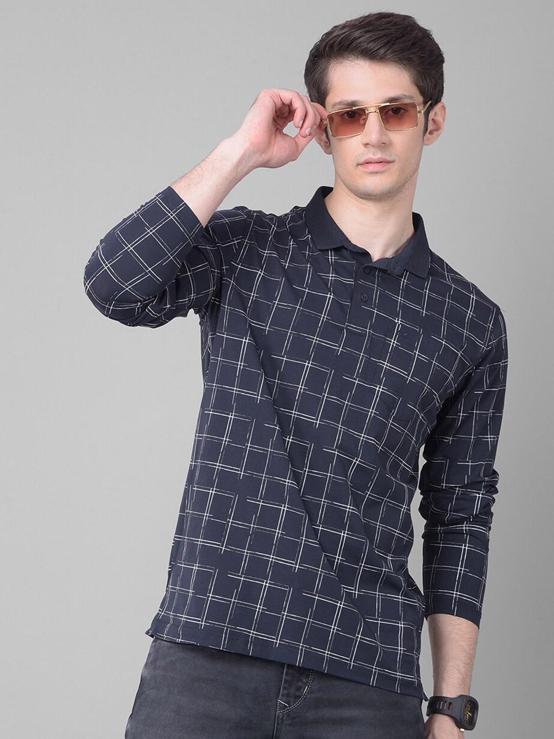 

Crimsoune Club Geometric Printed Polo Collar Slim Fit T-shirt, Navy blue