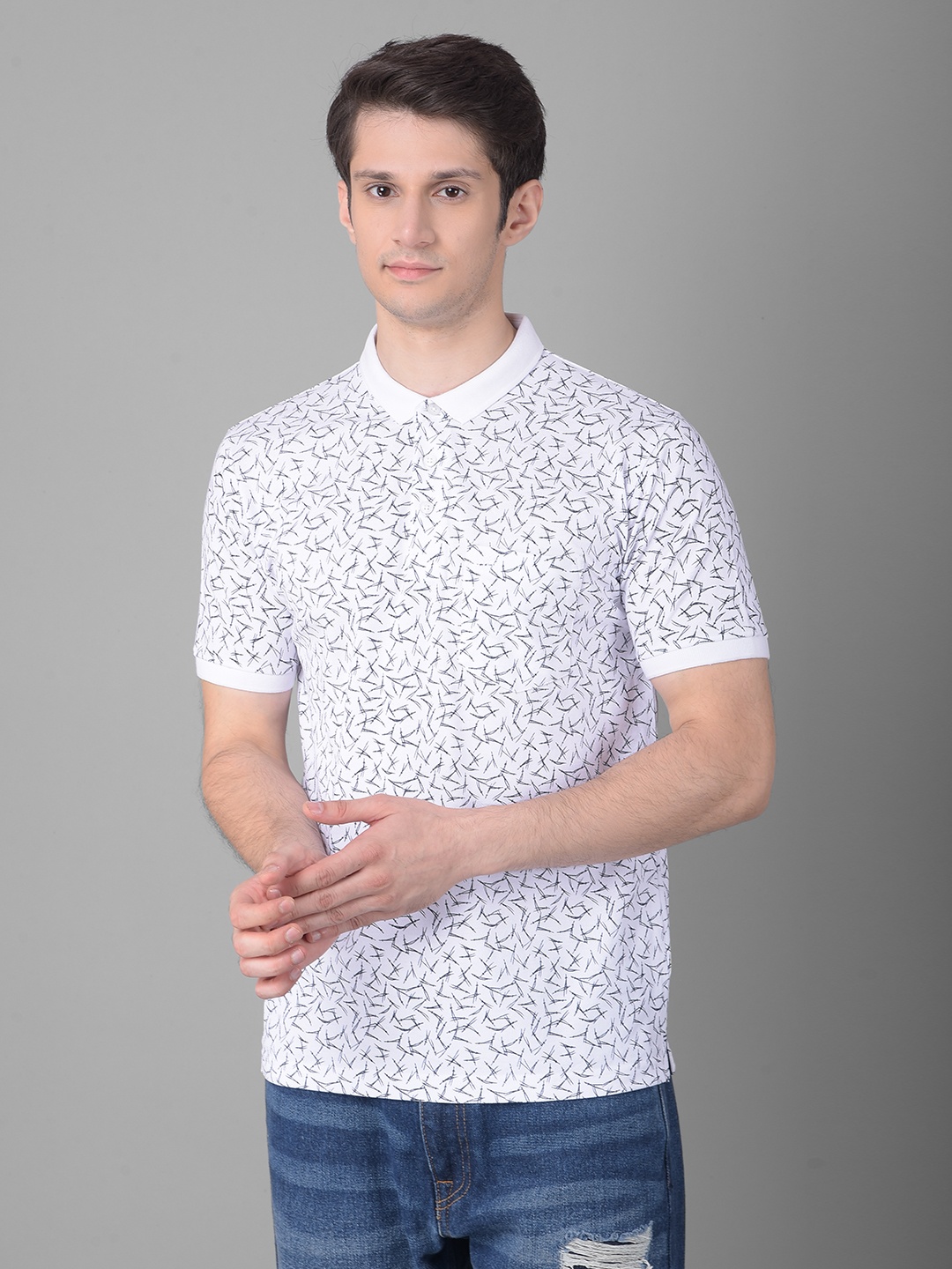 

Crimsoune Club Abstract Printed Polo Collar Slim Fit T-shirt, White