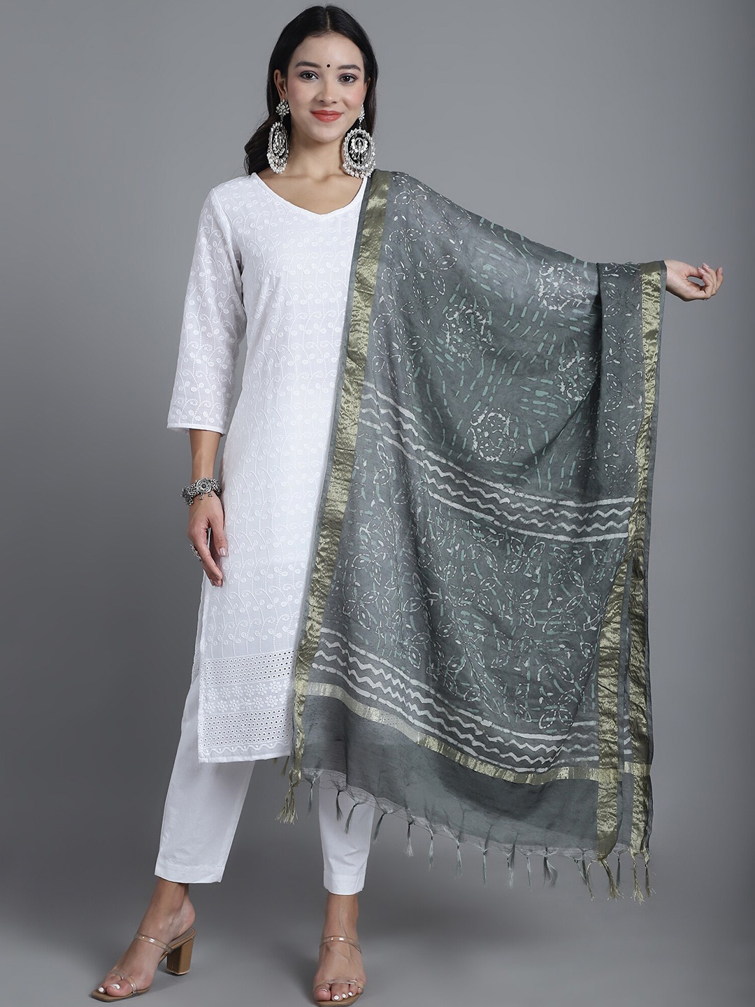

LOOM LEGACY Printed Chanderi Dupatta, Turquoise blue