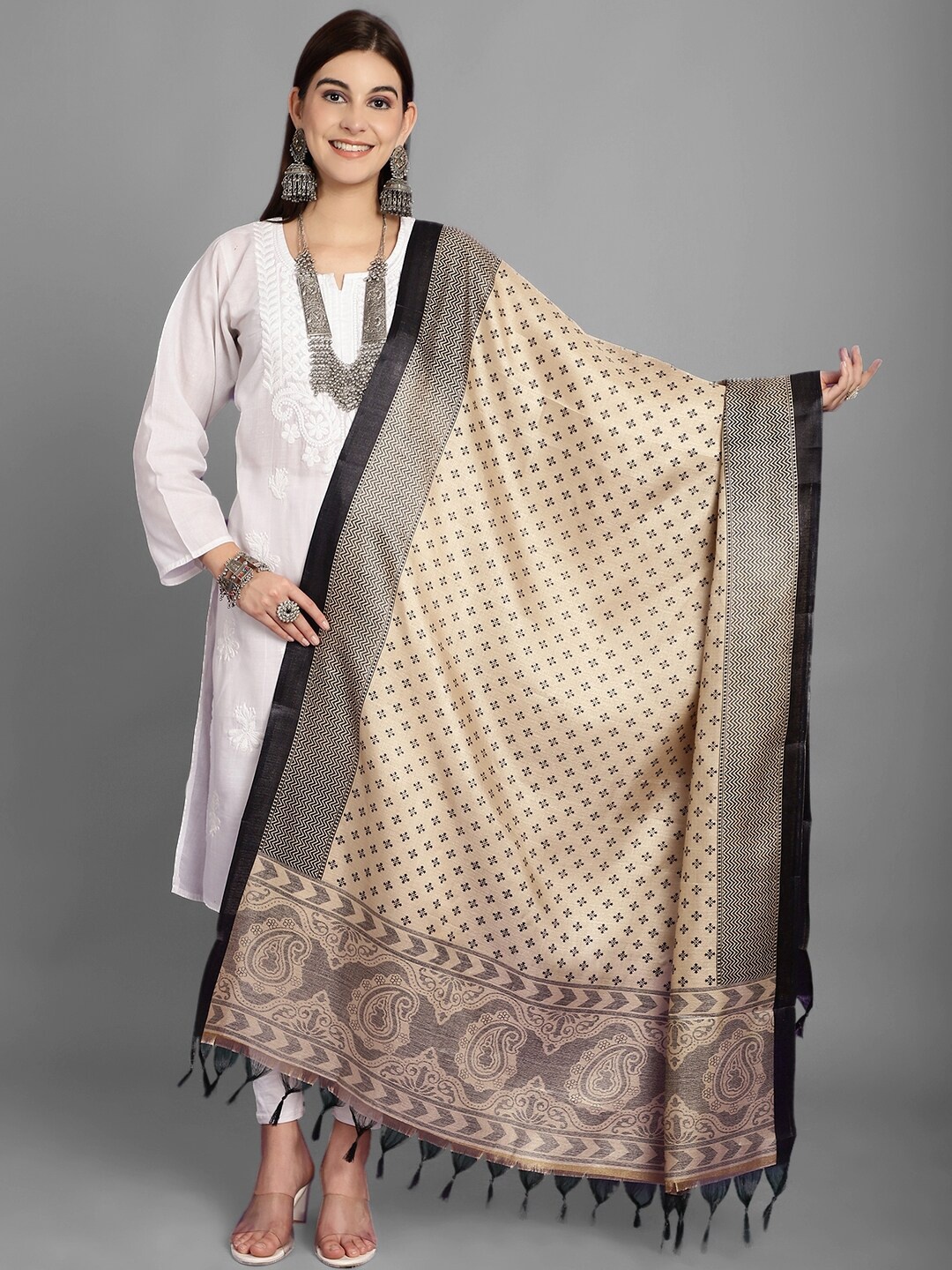 

LOOM LEGACY Ethnic Motifs Printed Dupatta, Gold