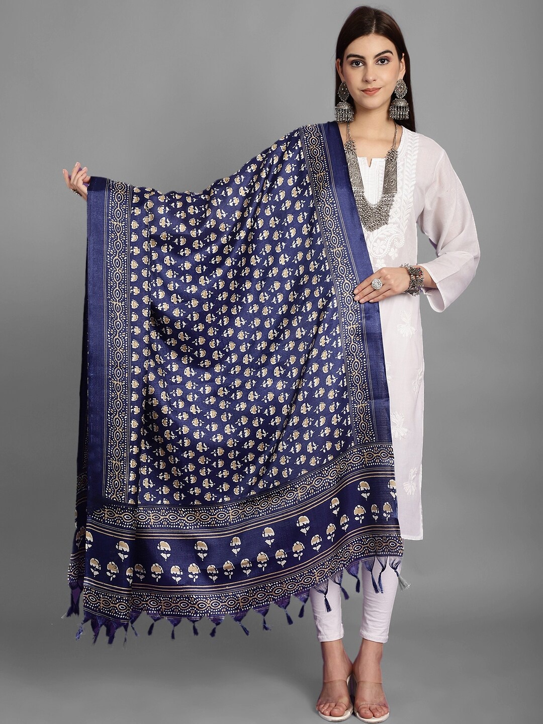

LOOM LEGACY Digital Printed Art Silk Dupatta, Blue