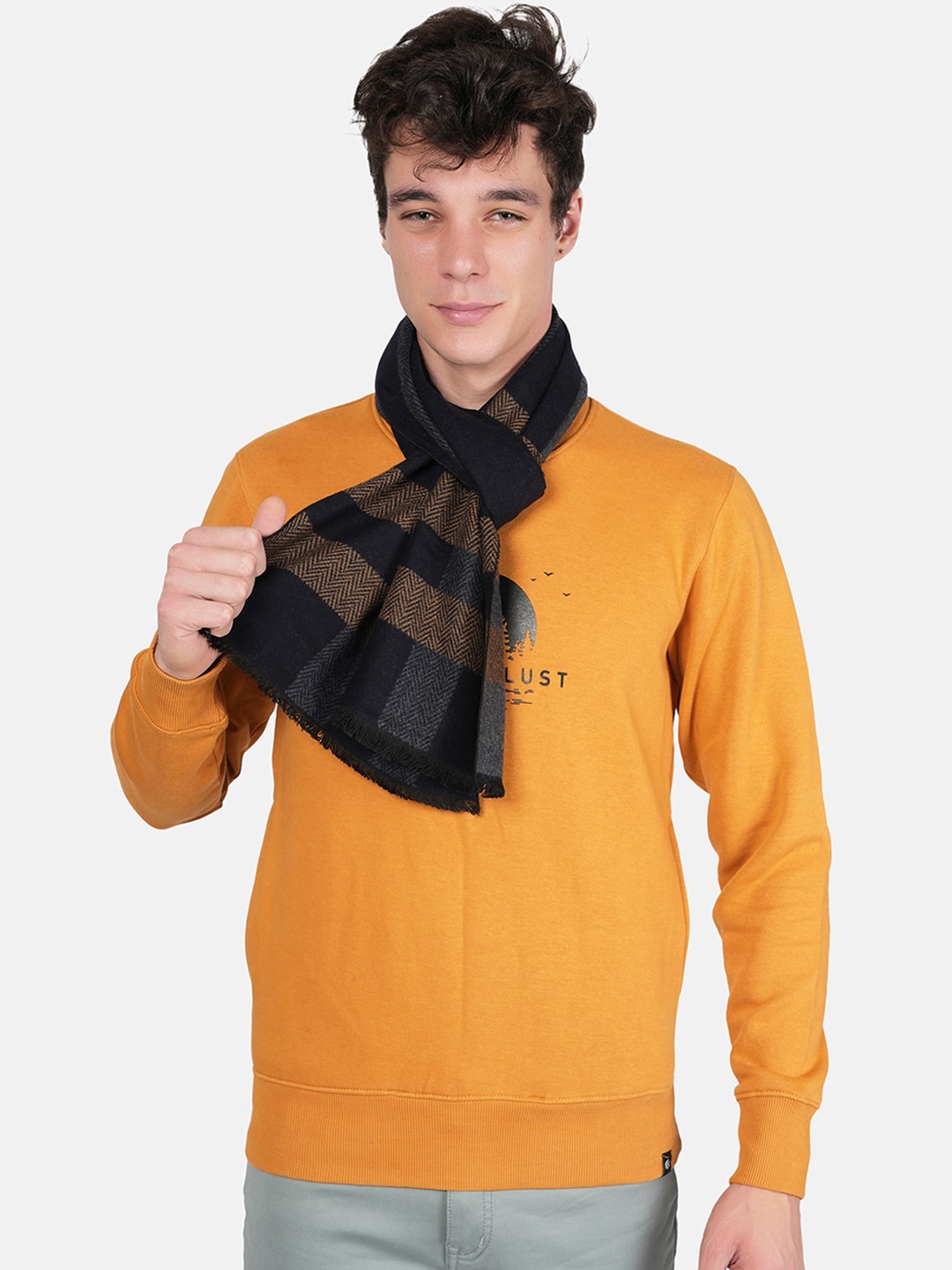 

MUFFLY Men Woven Design Muffler, Black