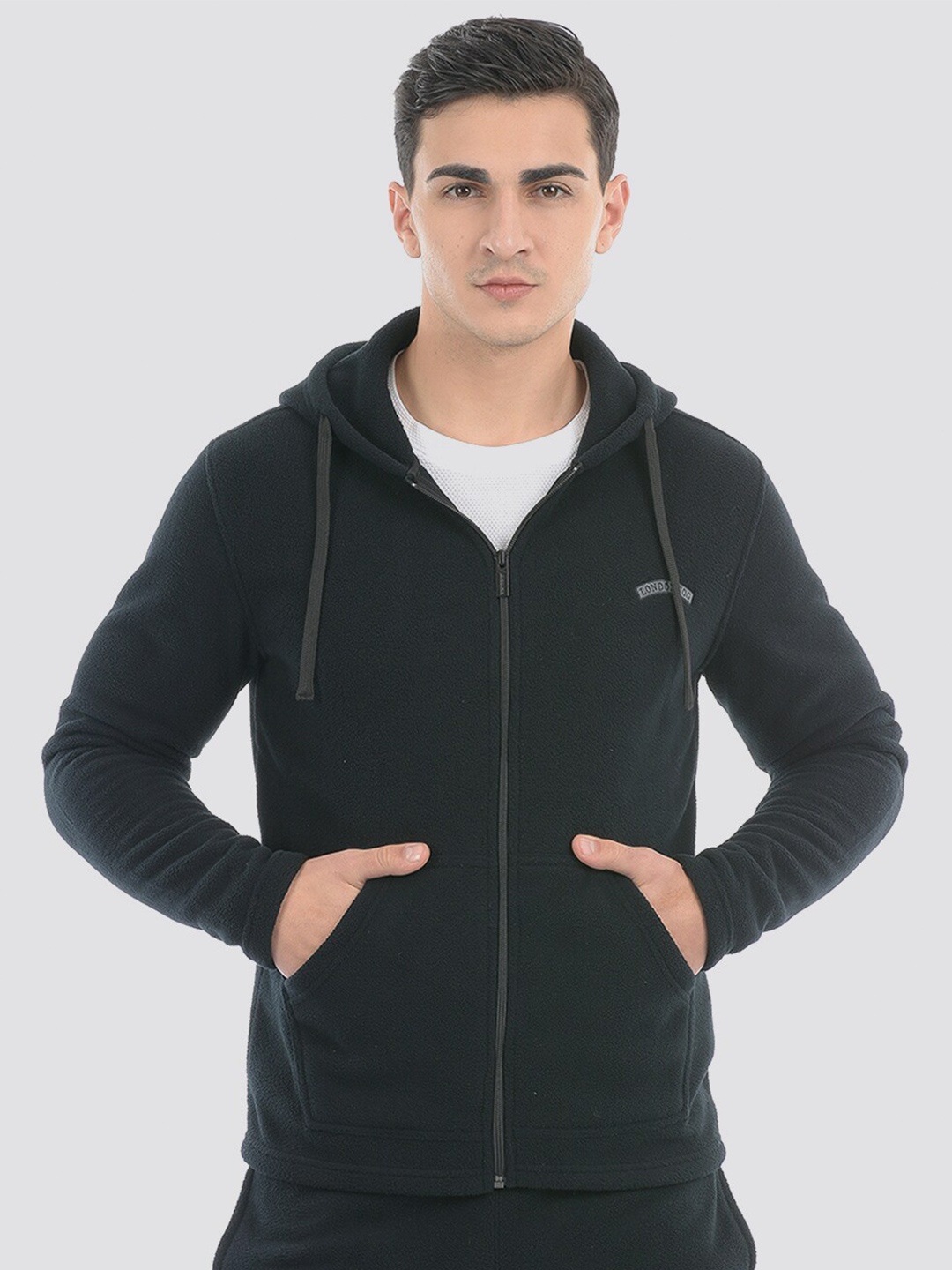 

LONDON FOG Hooded Front-Open Sweatshirt, Black