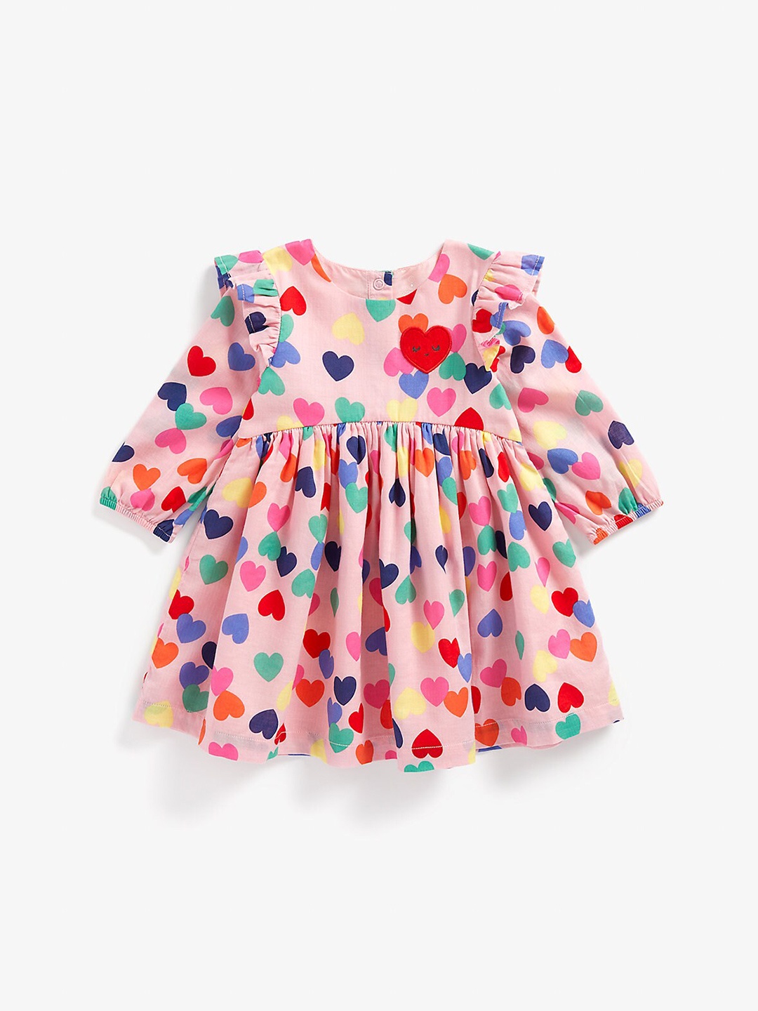 

mothercare Girls Printed Ruffled Pure Cotton Fit & Flare Dress, Pink