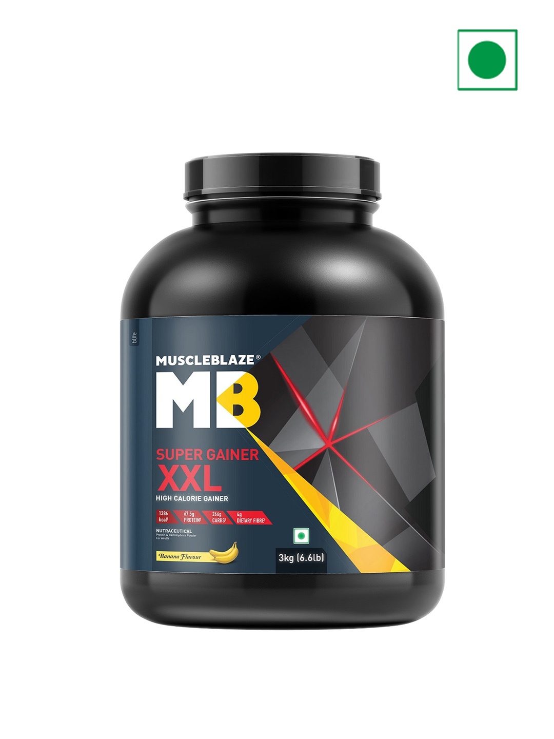 

MuscleBlaze Super Gainer XXL High Calorie Banana Flavour Gainer Powder - 3Kg, Blue