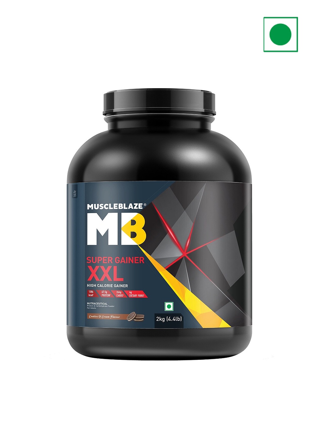 

MuscleBlaze Super Gainer XXL High Calorie Cookies & Cream Flavour Gainer Powder - 2Kg, Blue