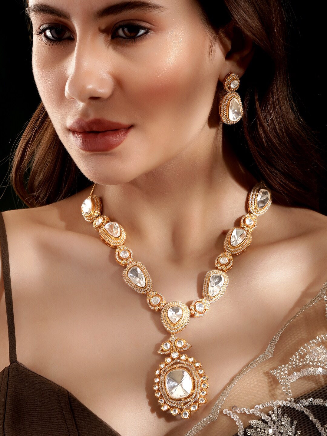 

Rubans Gold-Plated AD & Kundan-Studded Jewellery Set