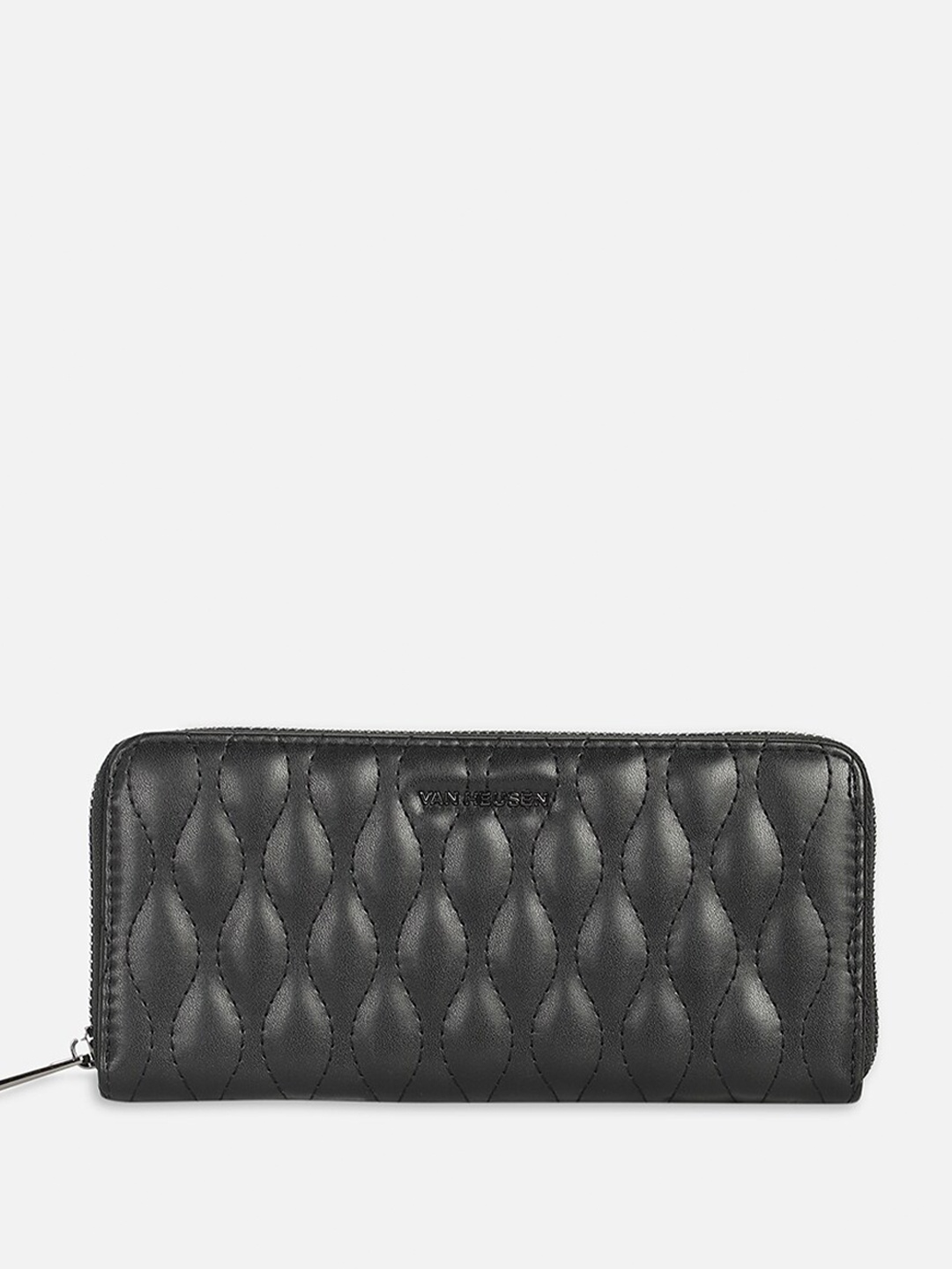 

Van Heusen Geometric Textured Quilted Detail Zip Around Wallet, Black