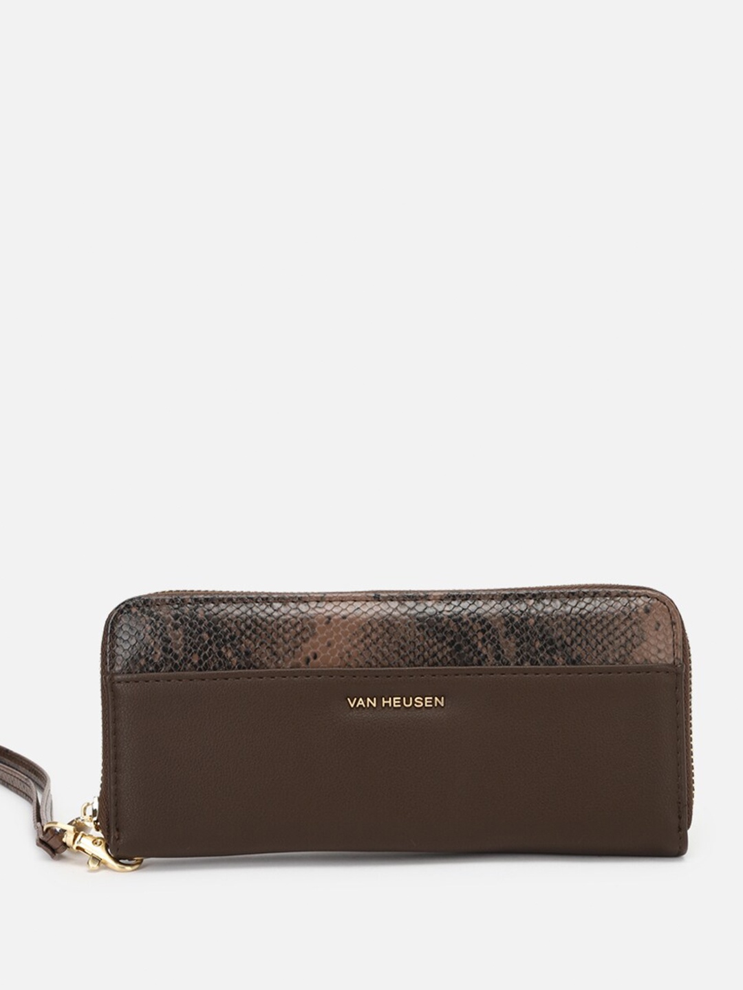 

Van Heusen Woman Abstract Printed Wrist Loop Zip Around Wallet, Brown