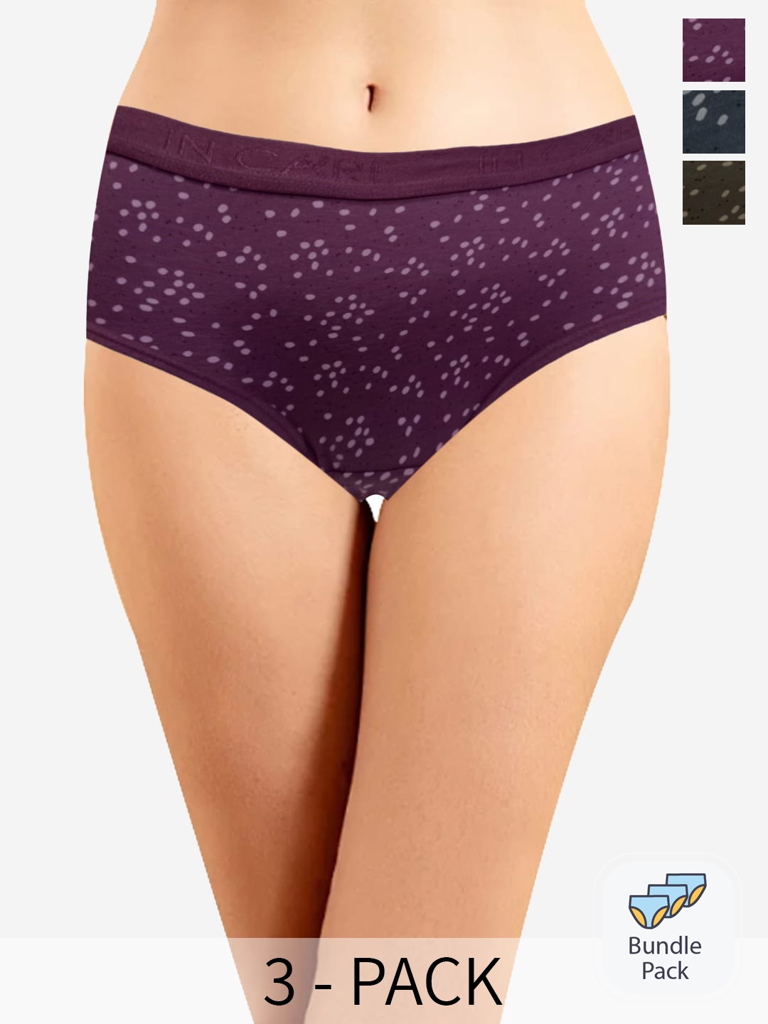 

In Care Pack Of 3 Printed Cotton Hipster Briefs, Purple