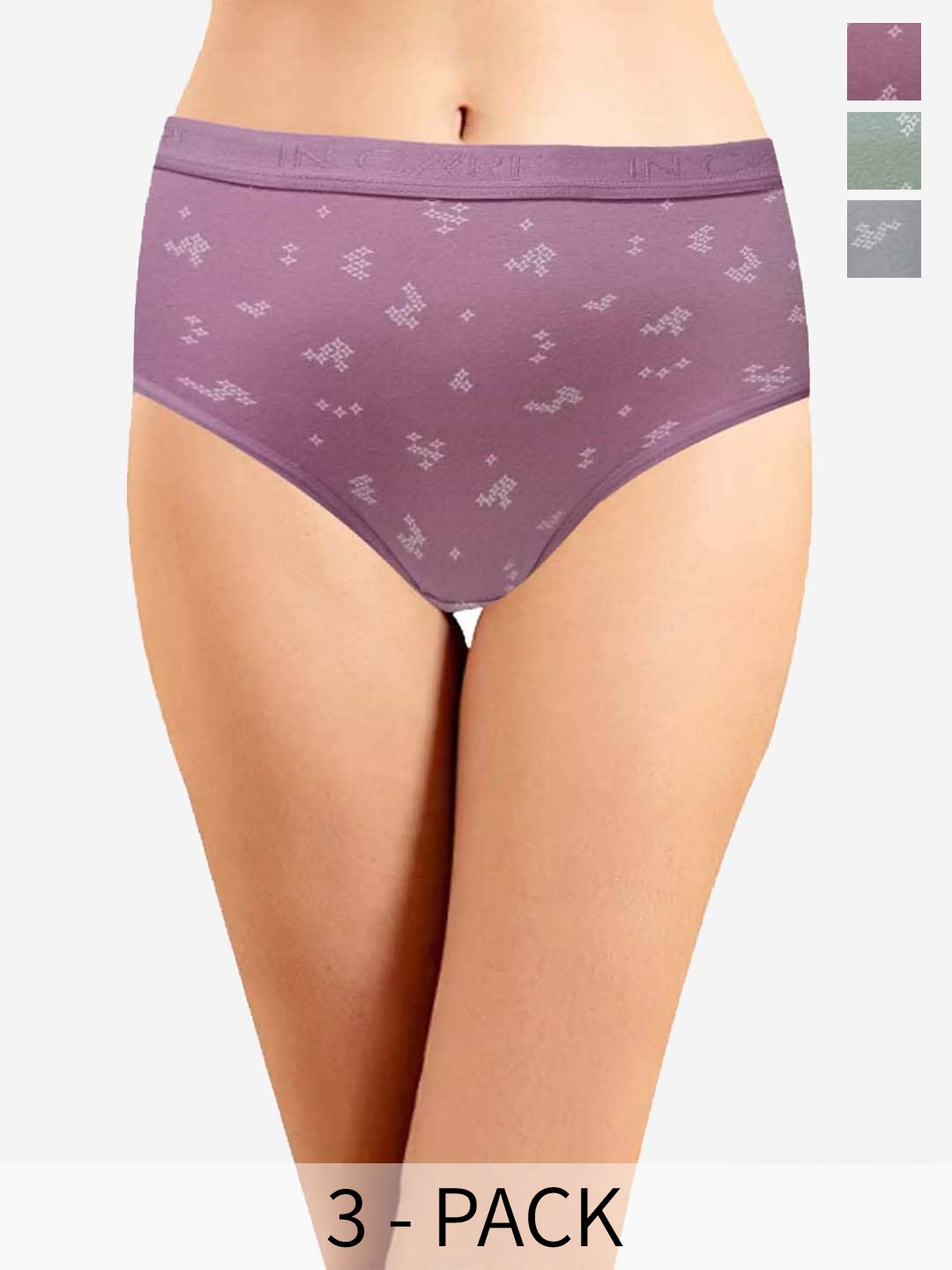 

In Care Pack Of 3 Printed Anti Bacterial Cotton Hipster Briefs, Green