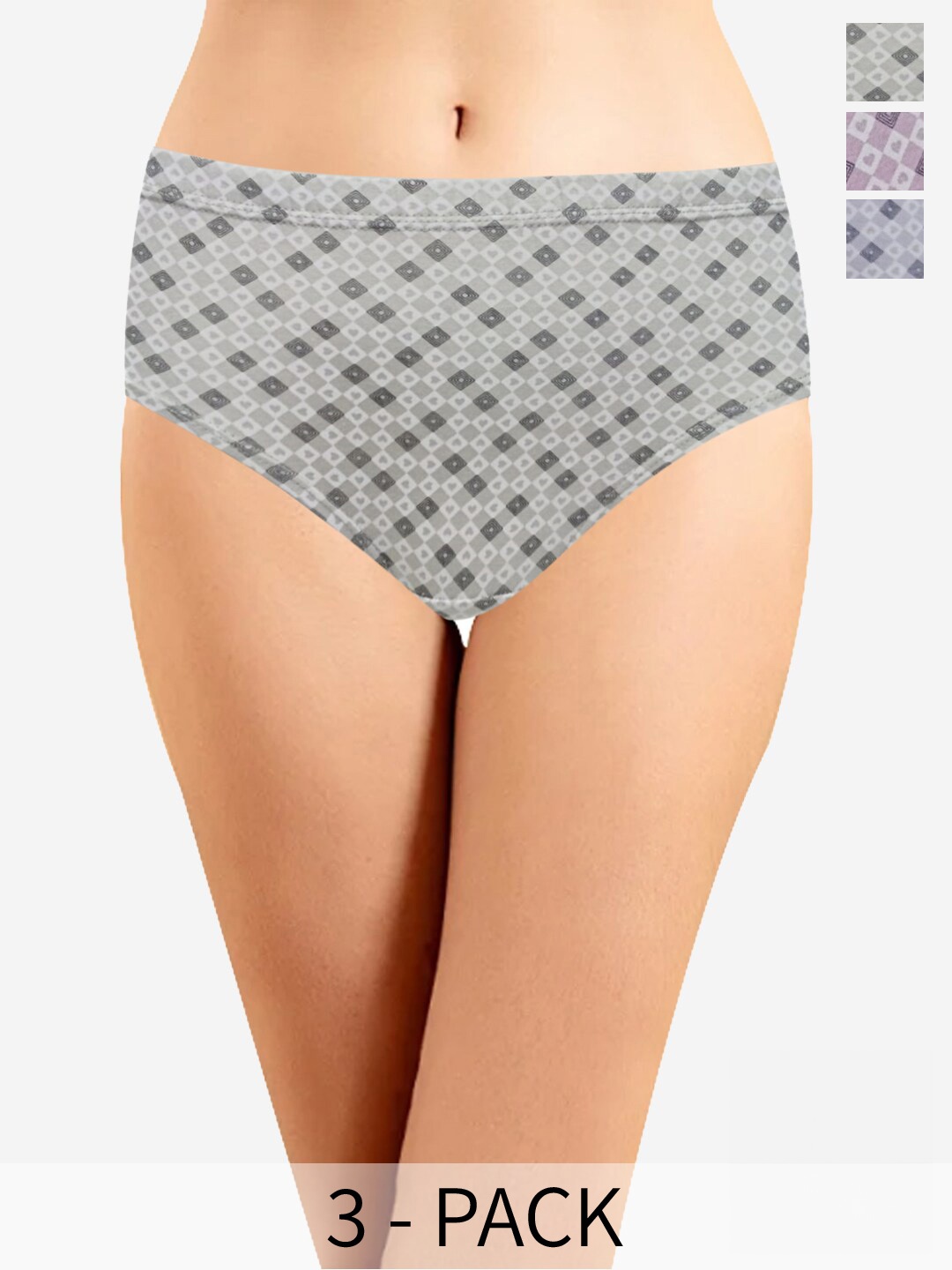 

In Care Women Pack Of 3 Printed Mid-Rise Pure Cotton Hipster Briefs, Purple
