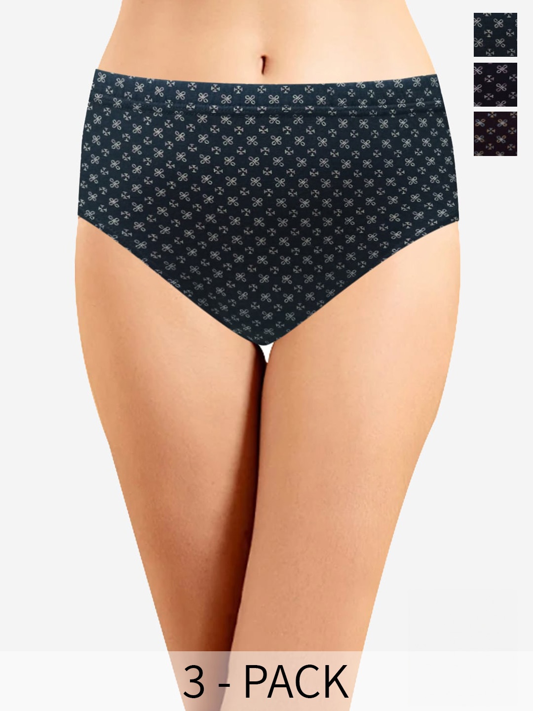 

In Care Pack Of 3 Printed Pure Cotton Hipster Briefs, Green