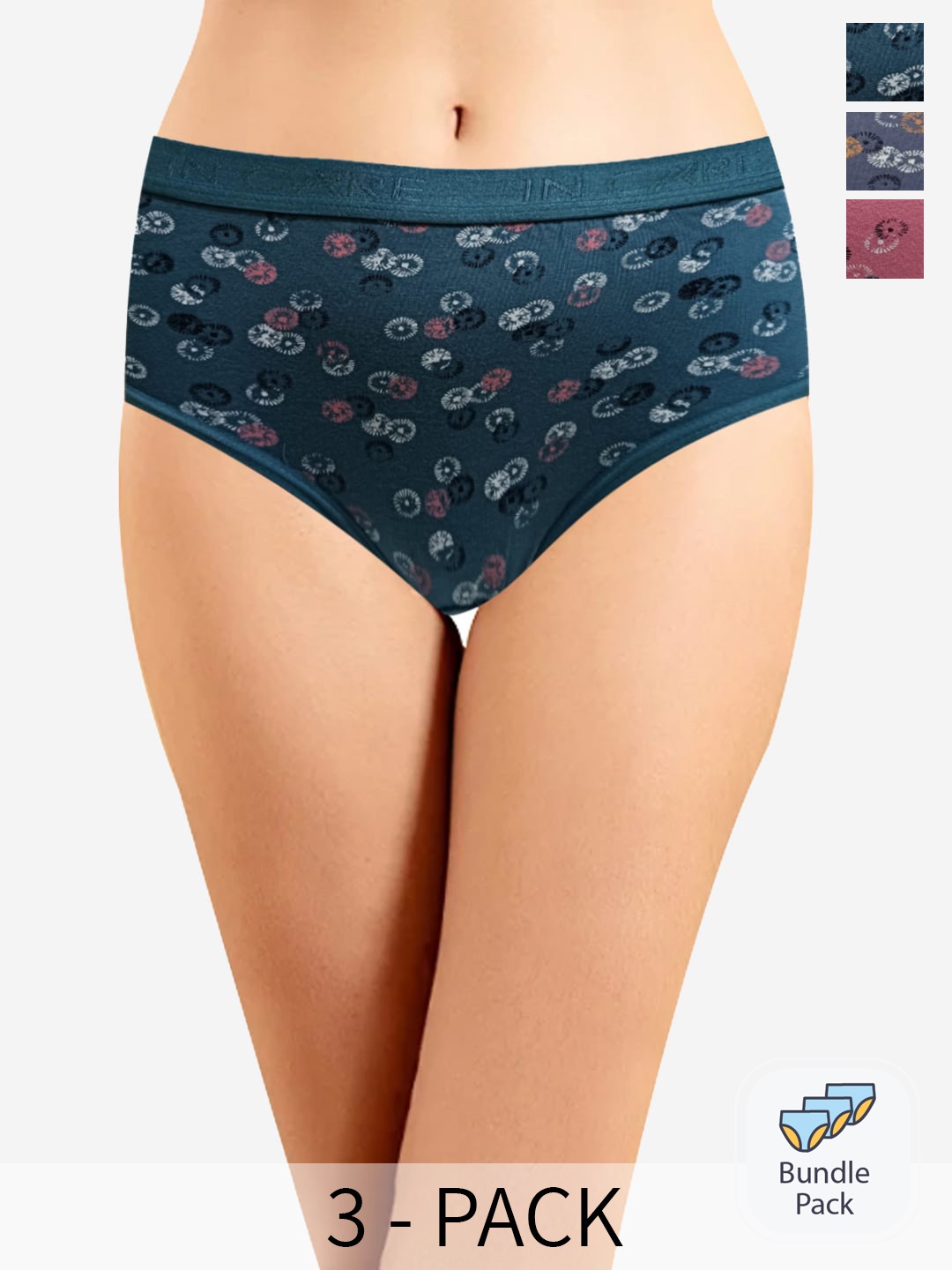 

In Care Pack Of 3 Printed Pure Cotton Hipster Briefs, Pink