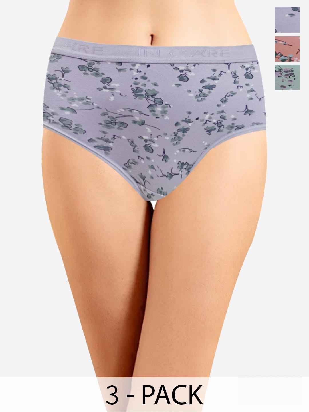 

In Care Pack Of 3 Printed Pure Cotton Hipster Briefs, Blue