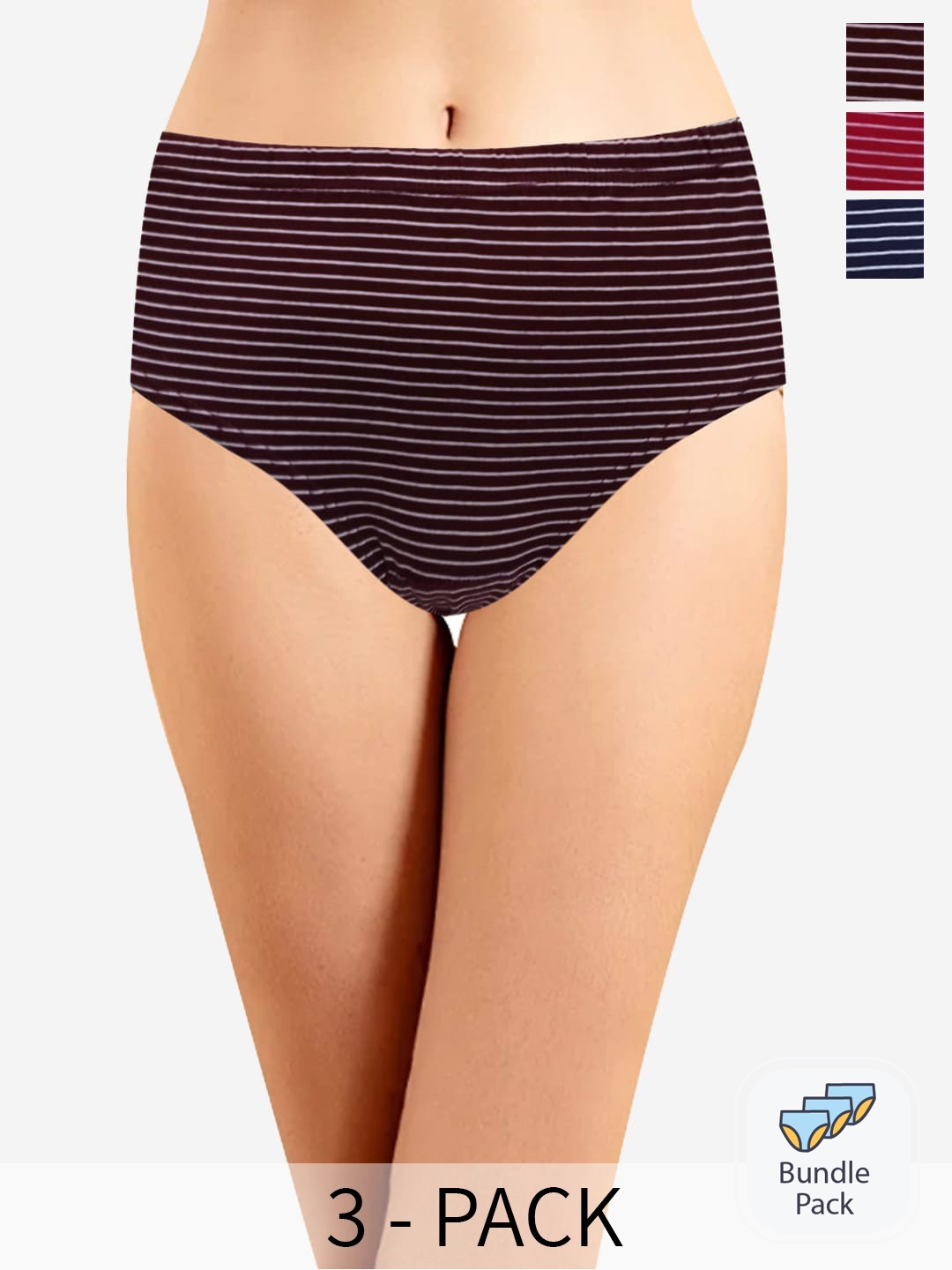 

In Care Pack of 3 Striped Cotton Hipster Briefs, Pink